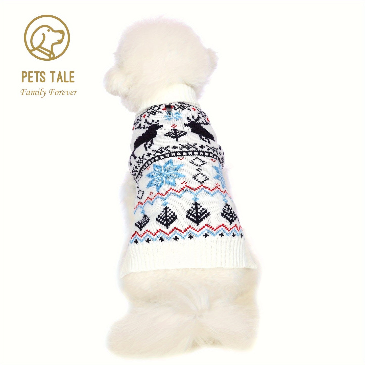 PETS TALE Christmas Sweater for Dogs - Festive Snowflake Reindeer & Merry Christmas Design, 100% Acrylic Machine-Washable Pullover for Small to Medium Dogs, Holiday Party Outfit