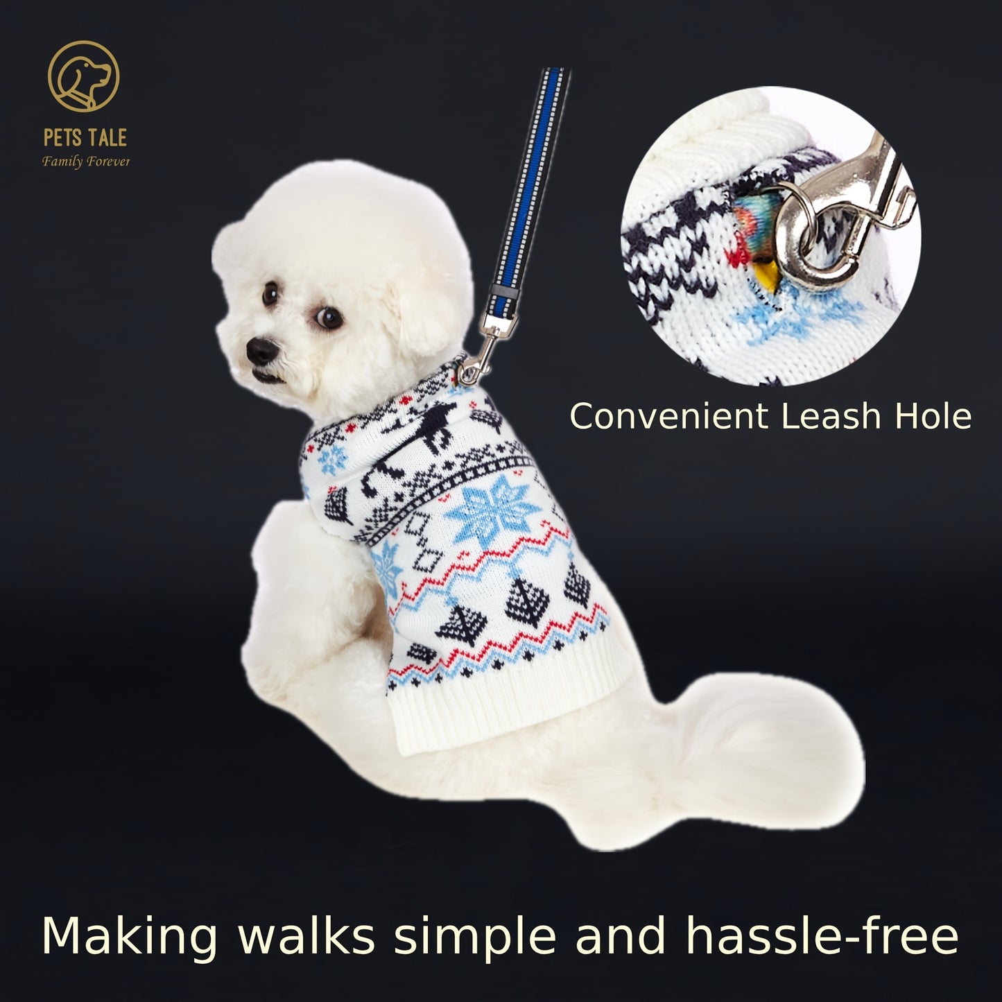 PETS TALE Christmas Sweater for Dogs - Festive Snowflake Reindeer & Merry Christmas Design, 100% Acrylic Machine-Washable Pullover for Small to Medium Dogs, Holiday Party Outfit