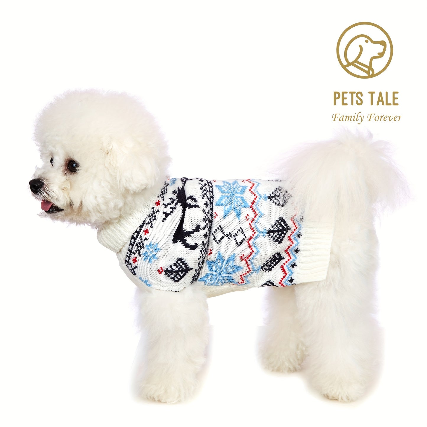 PETS TALE Christmas Sweater for Dogs - Festive Snowflake Reindeer & Merry Christmas Design, 100% Acrylic Machine-Washable Pullover for Small to Medium Dogs, Holiday Party Outfit