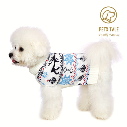 PETS TALE Christmas Sweater for Dogs - Festive Snowflake Reindeer & Merry Christmas Design, 100% Acrylic Machine-Washable Pullover for Small to Medium Dogs, Holiday Party Outfit
