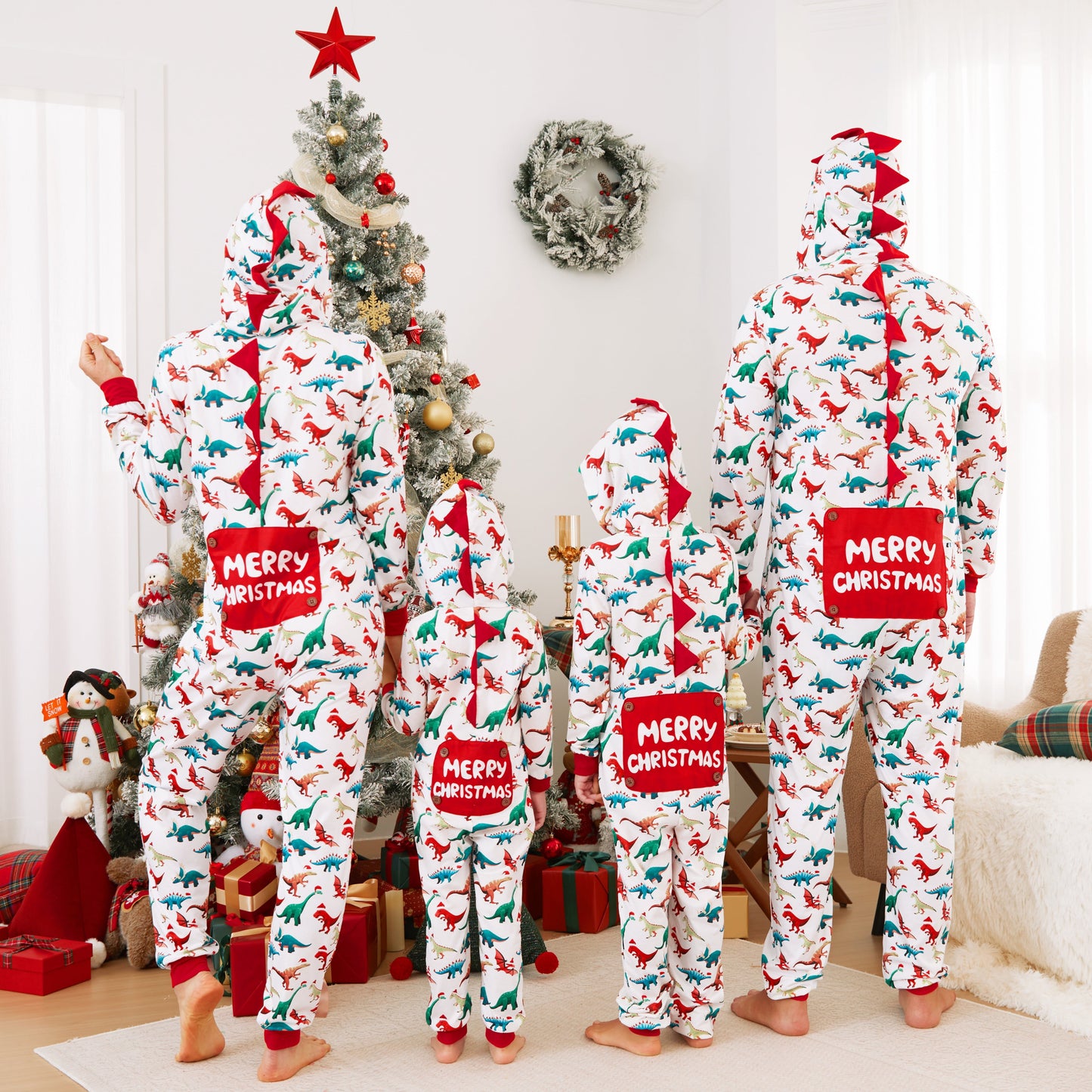 Baby Christmas Pajamas Family Matching Hooded One Piece Long Sleeve Dinosaur Costume Sleepwear Newborn Infant Clothes with Christmas Socks 12-18 Months