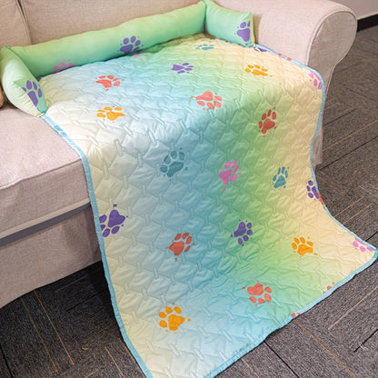 1pc Pet Sofa Bed Cover - Slip-Resistant, Waterproof, Washable, Reversible, and Reusable Mat with Built-in Changing Pad - Perfect for Pets and Dogs of All Sizes, Colorful Rainbow Dog Paw Design Furniture Cover