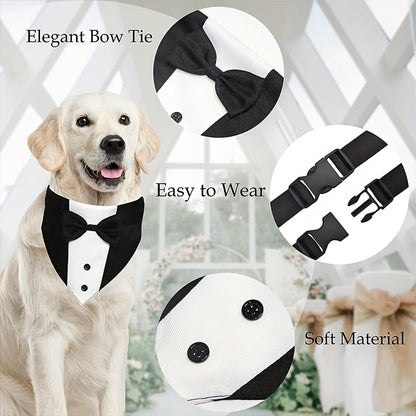 1pc Dog Tuxedo Suit, Dog Wedding Bandana Collar With Bow Tie, Adjustable Dog Tux Formal Dog Costumes, Engagement Birthday Gifts For Small Medium Large Dogs Pets