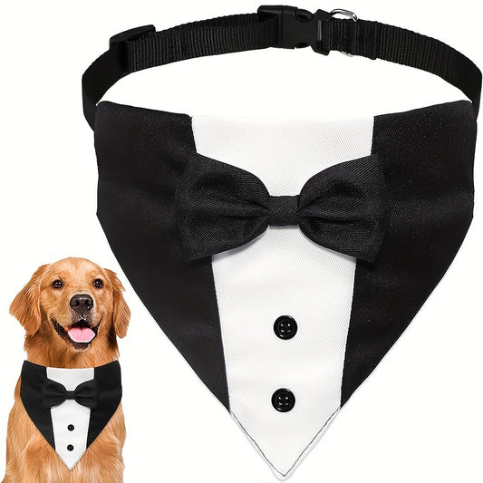 1pc Dog Tuxedo Suit, Dog Wedding Bandana Collar With Bow Tie, Adjustable Dog Tux Formal Dog Costumes, Engagement Birthday Gifts For Small Medium Large Dogs Pets