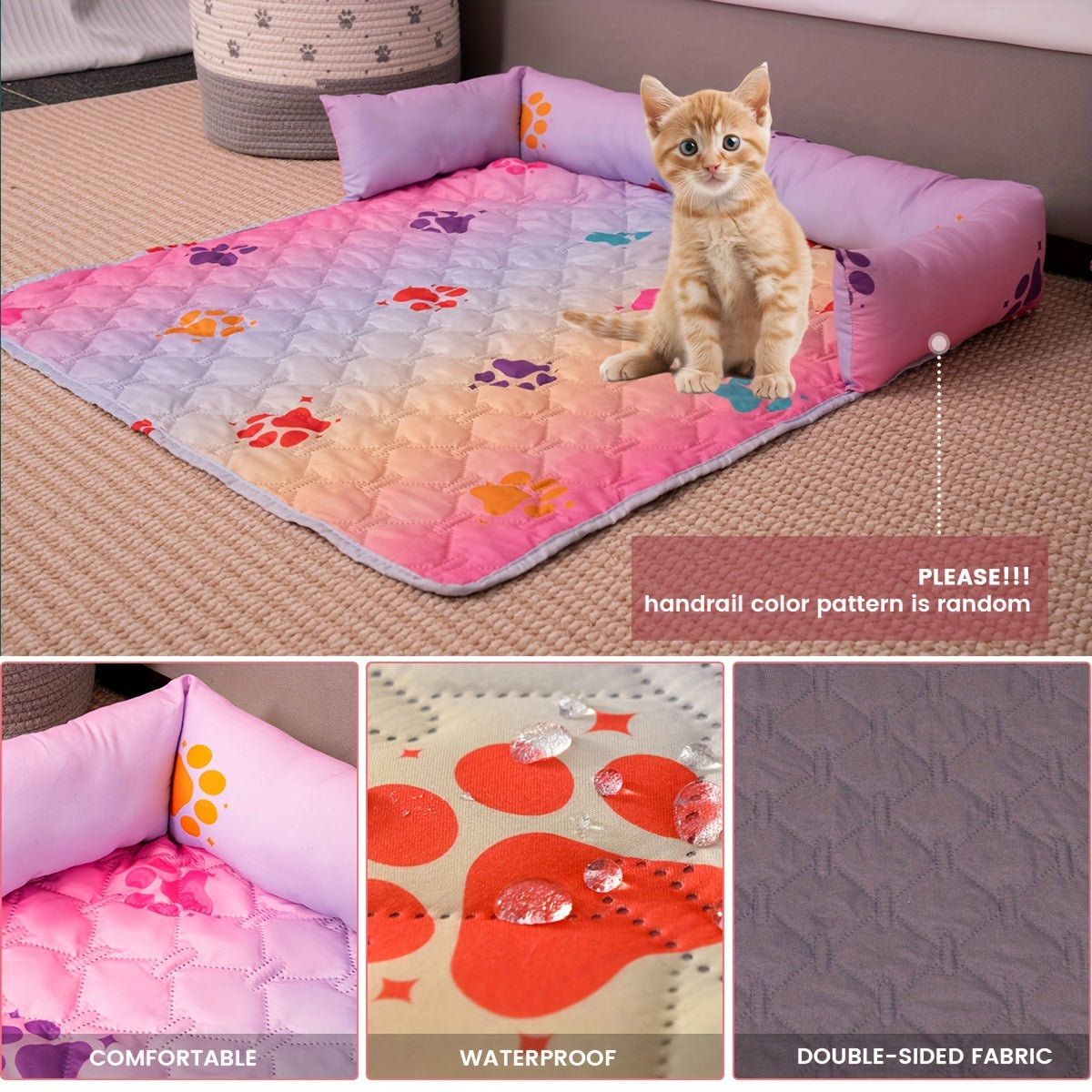 1pc Pet Sofa Bed Cover - Slip-Resistant, Waterproof, Washable, Reversible, and Reusable Mat with Built-in Changing Pad - Perfect for Pets and Dogs of All Sizes, Colorful Rainbow Dog Paw Design Furniture Cover
