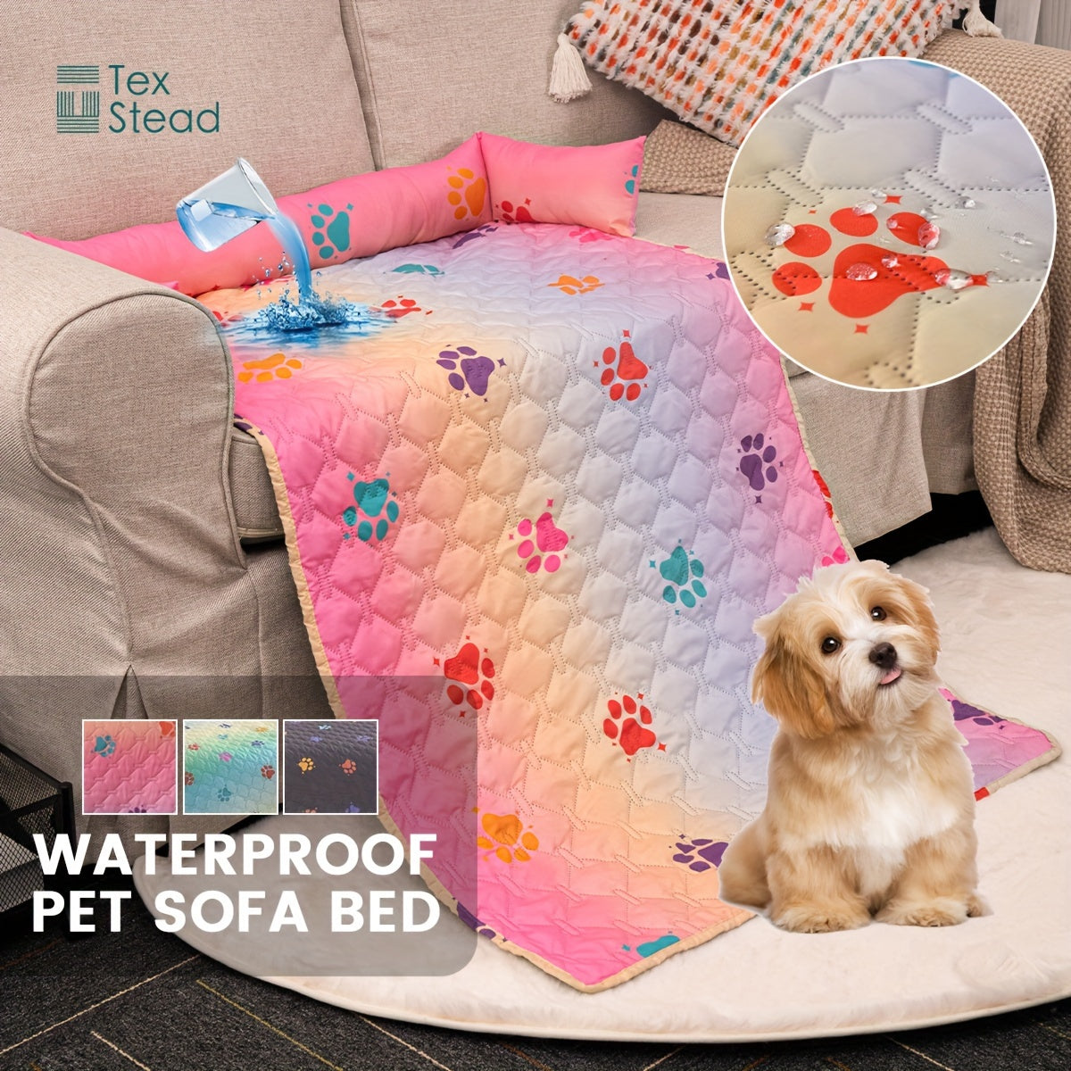 1pc Pet Sofa Bed Cover - Slip-Resistant, Waterproof, Washable, Reversible, and Reusable Mat with Built-in Changing Pad - Perfect for Pets and Dogs of All Sizes, Colorful Rainbow Dog Paw Design Furniture Cover