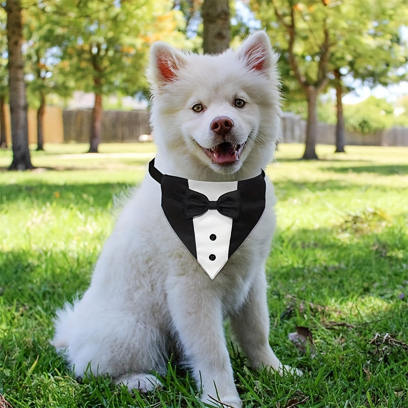 1pc Dog Tuxedo Suit, Dog Wedding Bandana Collar With Bow Tie, Adjustable Dog Tux Formal Dog Costumes, Engagement Birthday Gifts For Small Medium Large Dogs Pets
