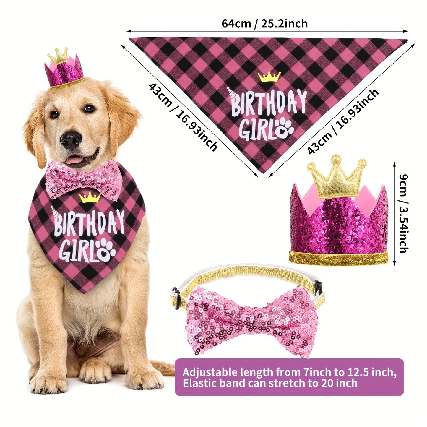 7 Pcs Dog Birthday Party Supplies, Birthday Hat Bandana Scarf With Cute Dog Bow Tie, Flag, Balloons For Small Medium Dogs Pets, Doggie Birthday Party Supplies Decorations