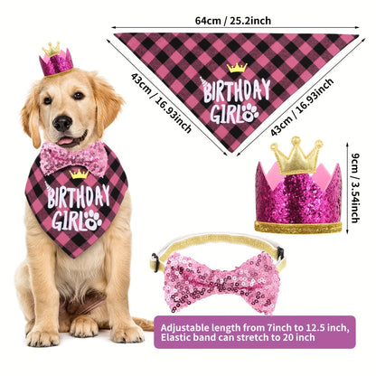 7 Pcs Dog Birthday Party Supplies, Birthday Hat Bandana Scarf With Cute Dog Bow Tie, Flag, Balloons For Small Medium Dogs Pets, Doggie Birthday Party Supplies Decorations