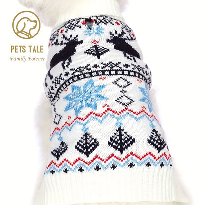 PETS TALE Christmas Sweater for Dogs - Festive Snowflake Reindeer & Merry Christmas Design, 100% Acrylic Machine-Washable Pullover for Small to Medium Dogs, Holiday Party Outfit