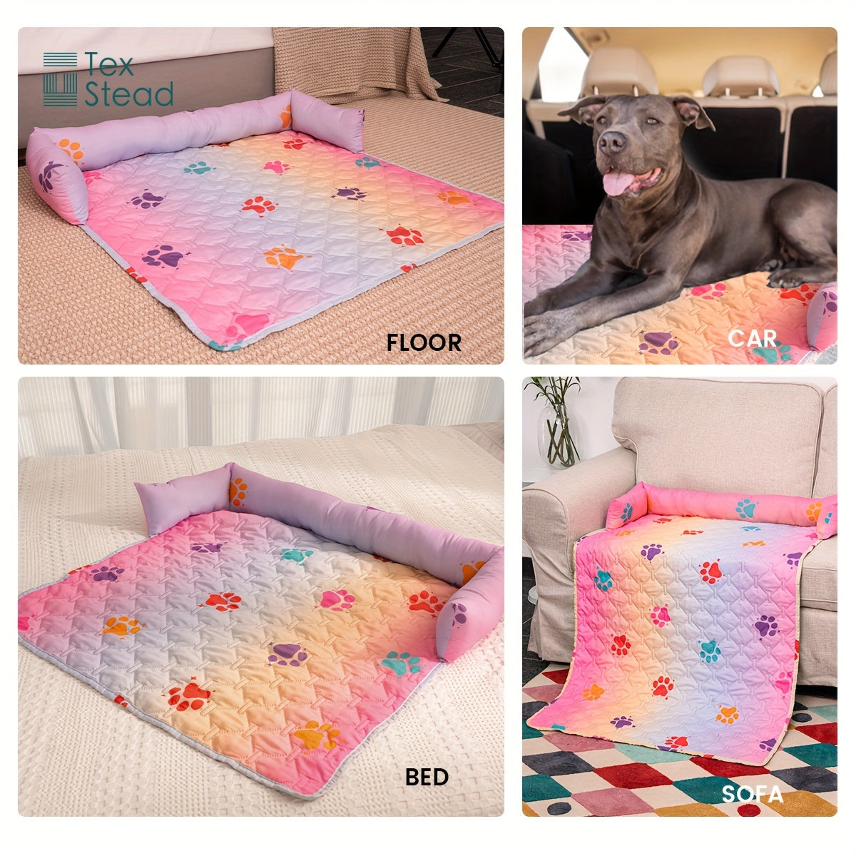 1pc Pet Sofa Bed Cover - Slip-Resistant, Waterproof, Washable, Reversible, and Reusable Mat with Built-in Changing Pad - Perfect for Pets and Dogs of All Sizes, Colorful Rainbow Dog Paw Design Furniture Cover