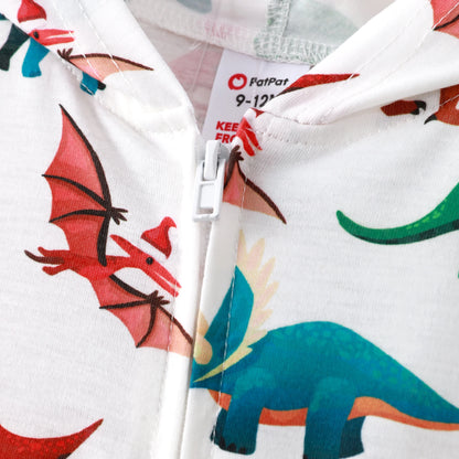 Baby Christmas Pajamas Family Matching Hooded One Piece Long Sleeve Dinosaur Costume Sleepwear Newborn Infant Clothes with Christmas Socks 12-18 Months