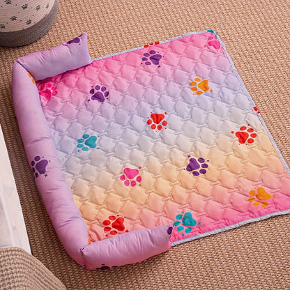 1pc Pet Sofa Bed Cover - Slip-Resistant, Waterproof, Washable, Reversible, and Reusable Mat with Built-in Changing Pad - Perfect for Pets and Dogs of All Sizes, Colorful Rainbow Dog Paw Design Furniture Cover