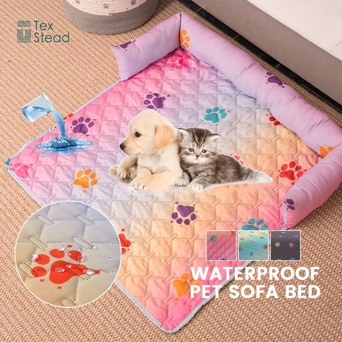 1pc Pet Sofa Bed Cover - Slip-Resistant, Waterproof, Washable, Reversible, and Reusable Mat with Built-in Changing Pad - Perfect for Pets and Dogs of All Sizes, Colorful Rainbow Dog Paw Design Furniture Cover